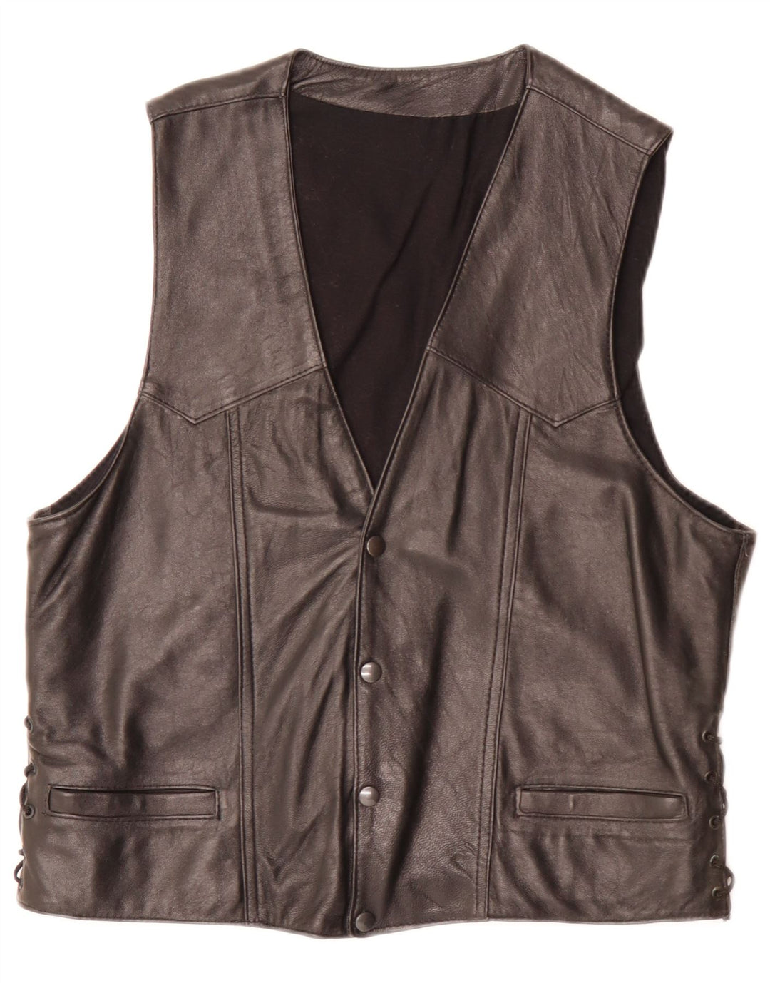 Gilet in pelle vintage da uomo piccolo nero