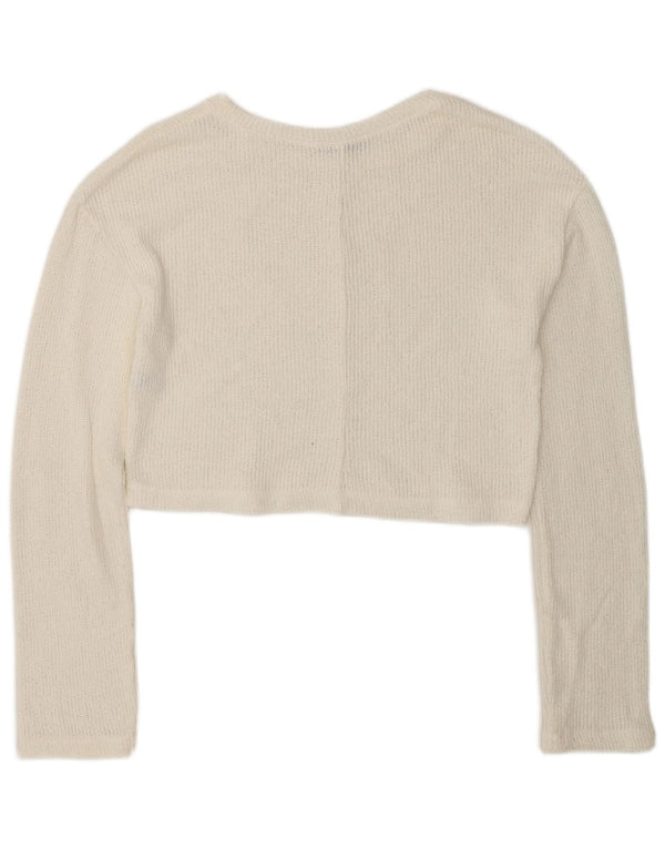 Top corto Zara Trafaluc da donna a maniche lunghe UK 10 piccolo in cotone bianco sporco