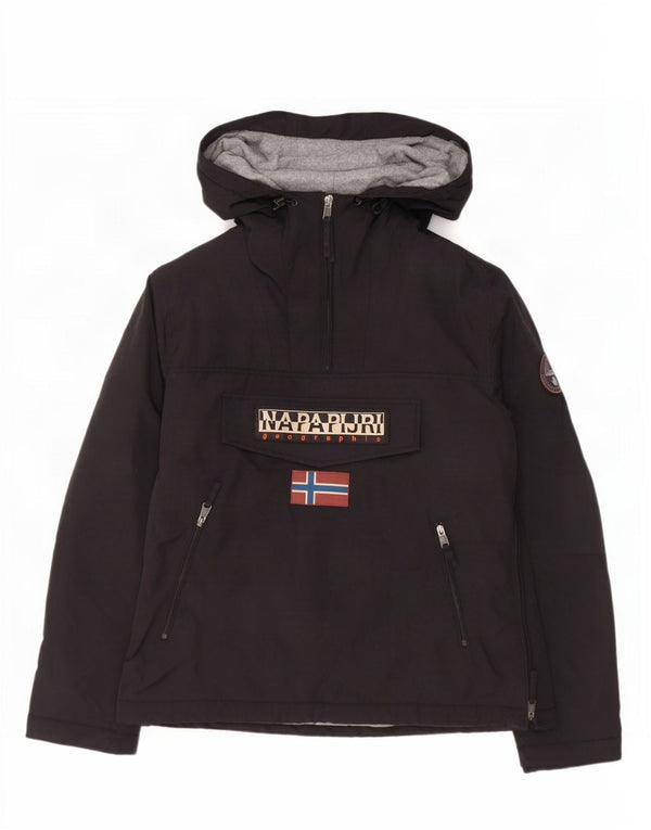 Giacca anorak con cappuccio con grafica geografica da uomo Napapijri UK 42 XL nylon nero
