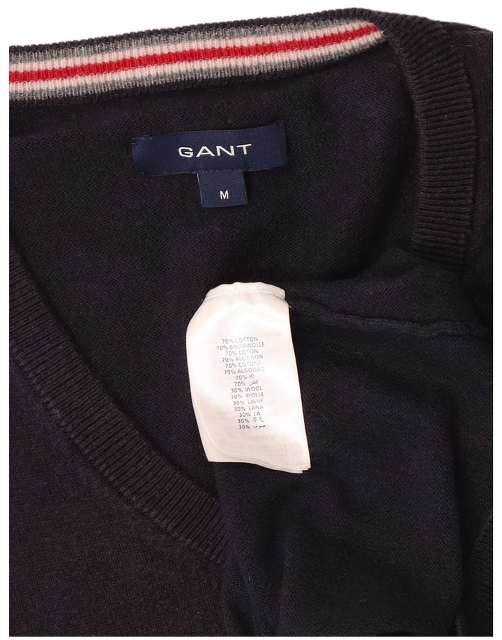 GANT Mens V-Neck Jumper Sweater Medium Navy Blue Cotton