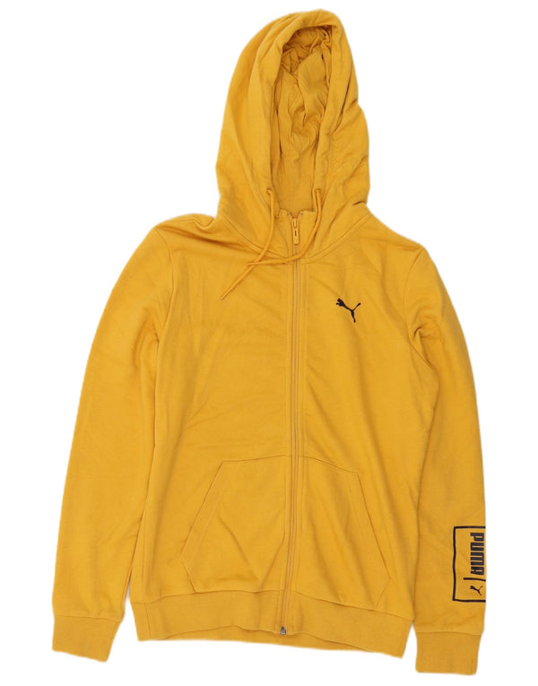 Felpa con cappuccio e zip grafica da uomo Puma piccola in cotone giallo