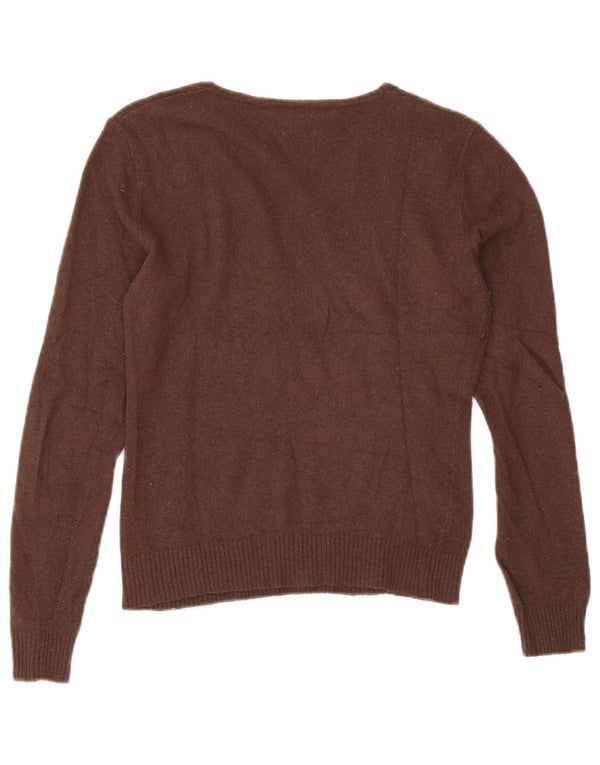 RALPH LAUREN Maglione corto da donna con scollo a V UK 12 Lana marrone medio