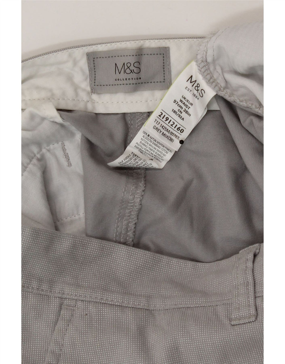 Pantaloncini chino da uomo Marks & Spencer W38 XL cotone grigio