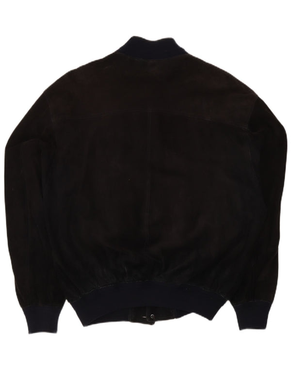 Giubbotto bomber in pelle scamosciata vintage da uomo UK 38 in pelle color block medio nero