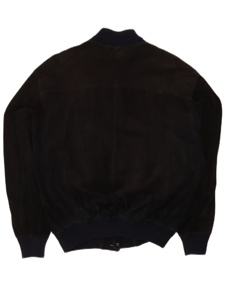 Giubbotto bomber in pelle scamosciata vintage da uomo UK 38 in pelle color block medio nero