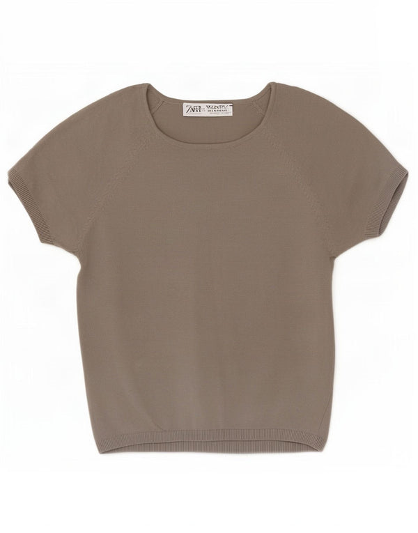 Top corto da donna Zara in camicetta UK 14 grande in viscosa grigia