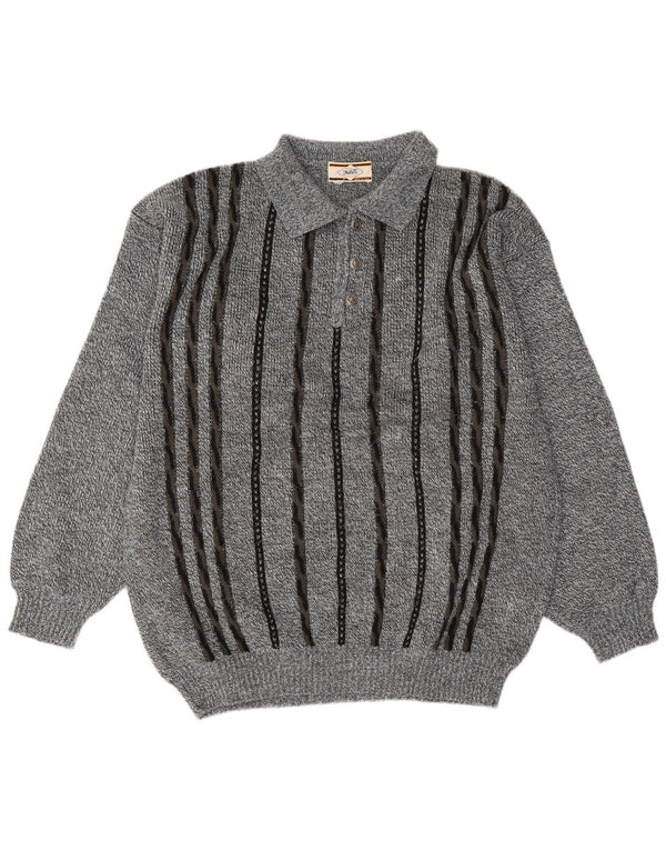 Maglione vintage da uomo con collo alto a righe grandi blu