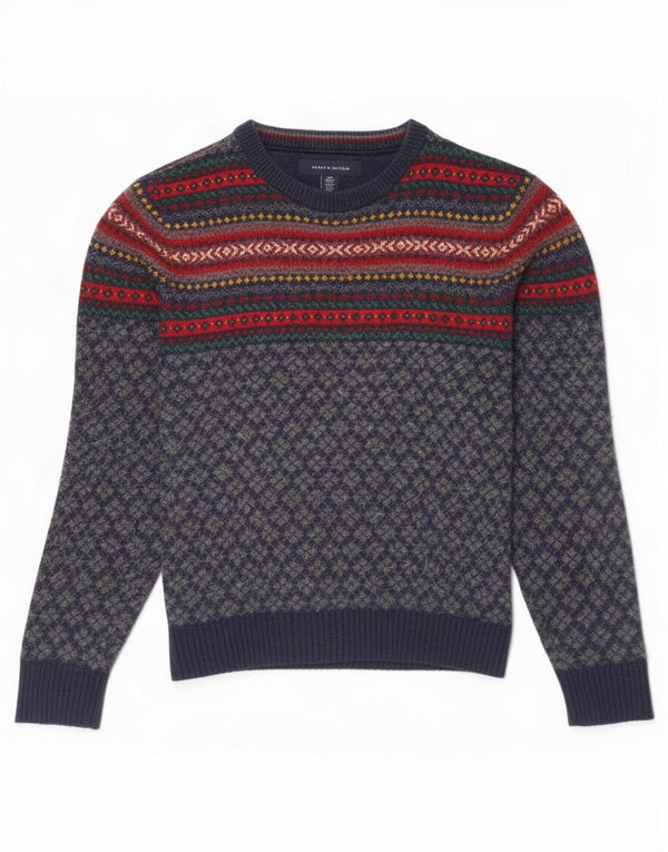 Tommy Hilfiger Mens Boat Neck Jumper Sweater Small Navy Blue Fair Isle