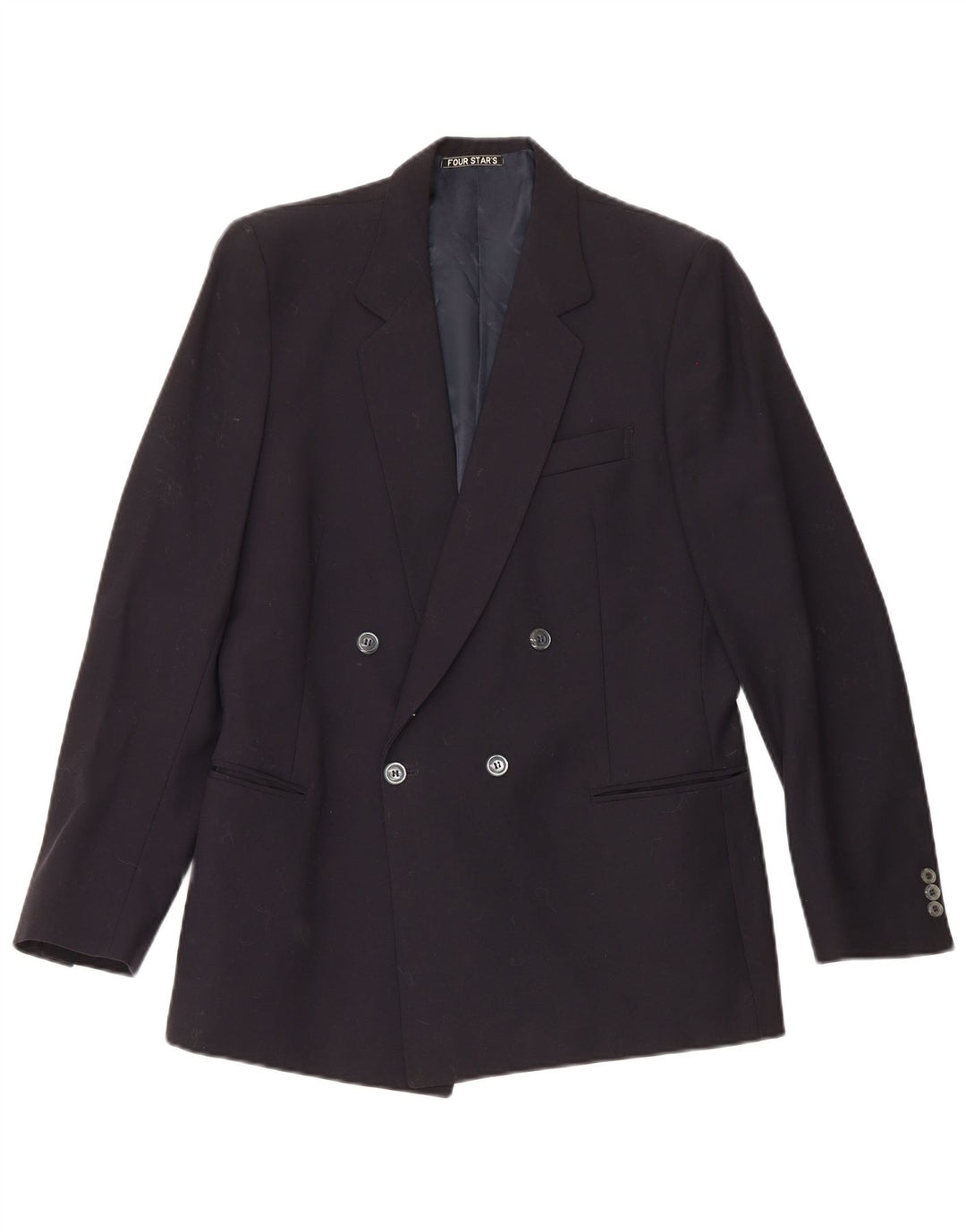 Giacca blazer doppiopetto vintage da uomo IT 50 grande in lana blu navy