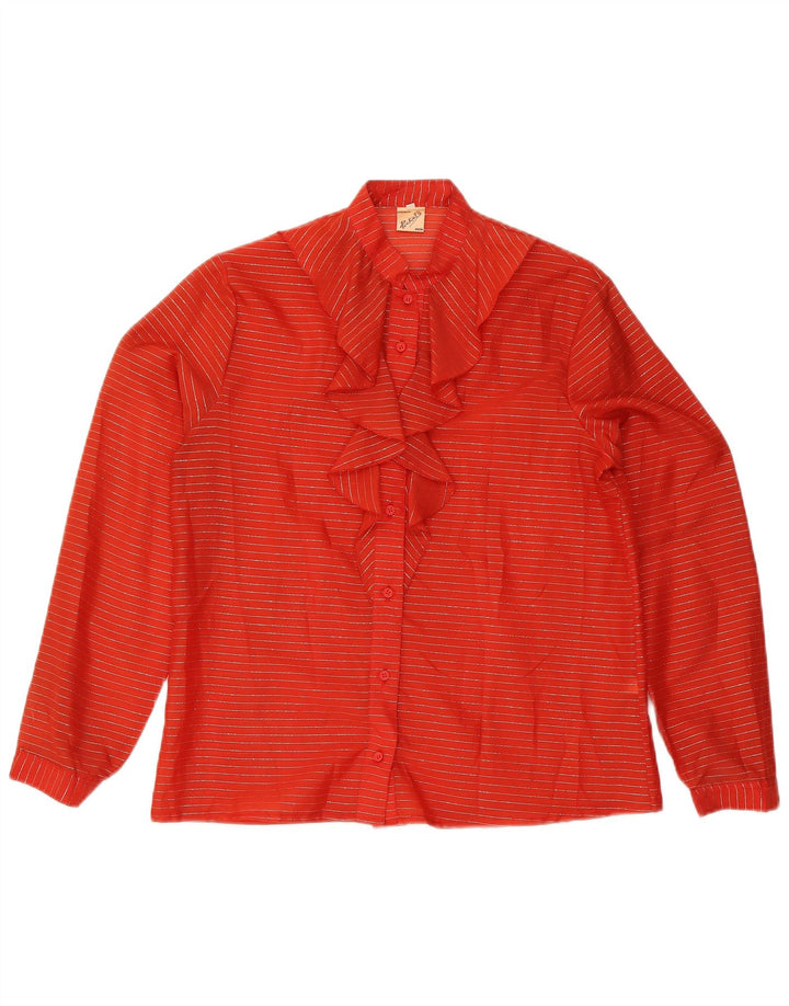 Camicetta vintage da donna con volant sul davanti IT 48 XL Poliestere a righe rosse