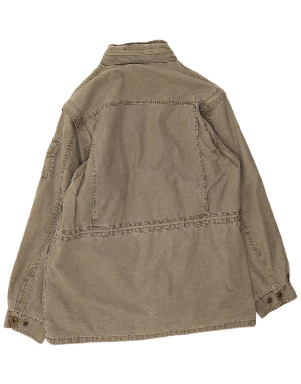 Giacca utilitaria vintage da uomo con cappuccio UK 44 2XL cotone kaki