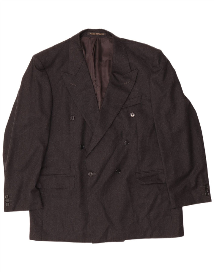 Giacca blazer doppiopetto da uomo Marks & Spencer UK 44 XL grigio lana vergine