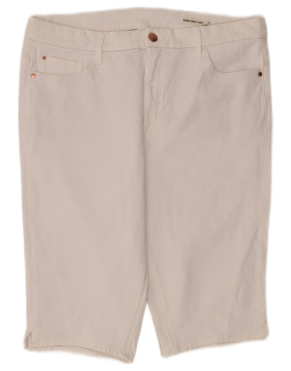 Pantaloncini di jeans a vita alta da donna Marks & Spencer UK 18 XL W36 cotone bianco