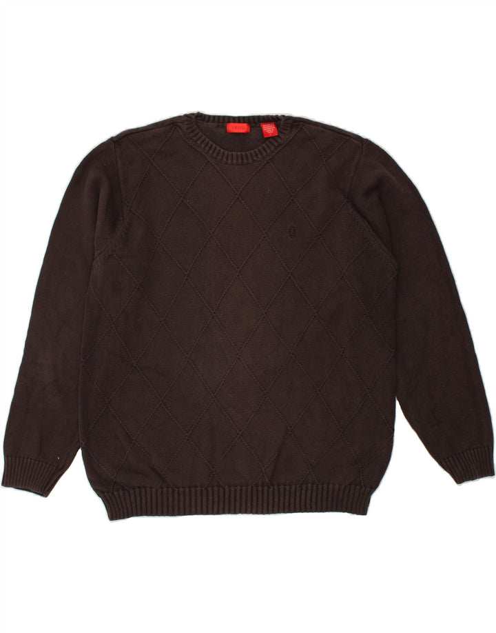 IZOD Mens Crew Neck Jumper Sweater Large Brown Argyle/Diamond Cotton Vintage Izod and Second-Hand Izod from Messina Hembry 