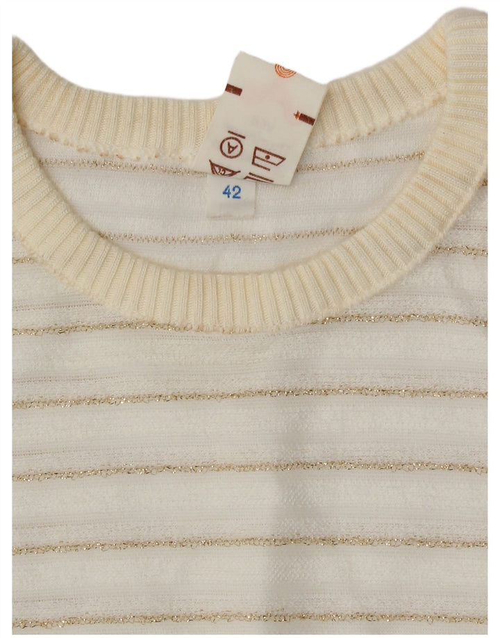 Maglione maglione girocollo da donna vintage EU 42 a righe bianche grandi