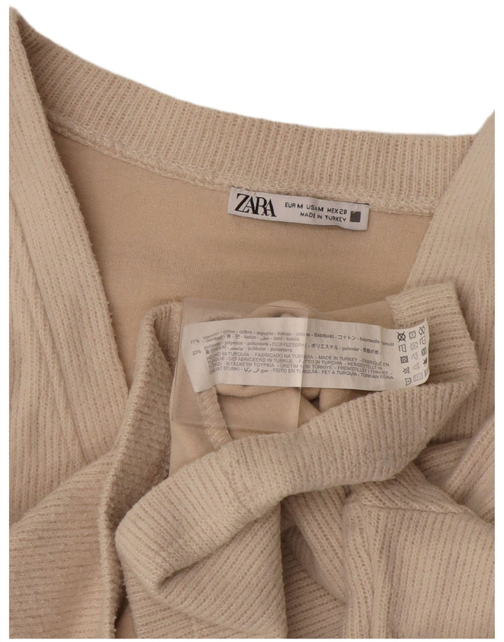 Maglione cardigan corto da donna Zara UK 14 Cotone beige medio