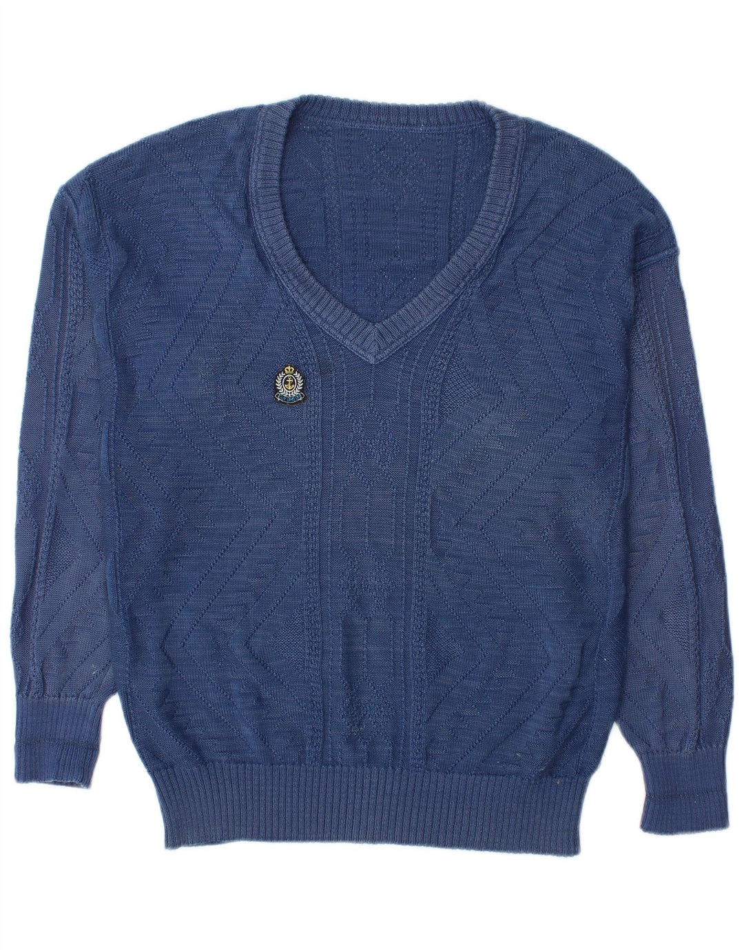Maglione vintage da uomo con scollo a V IT 48 cotone blu medio