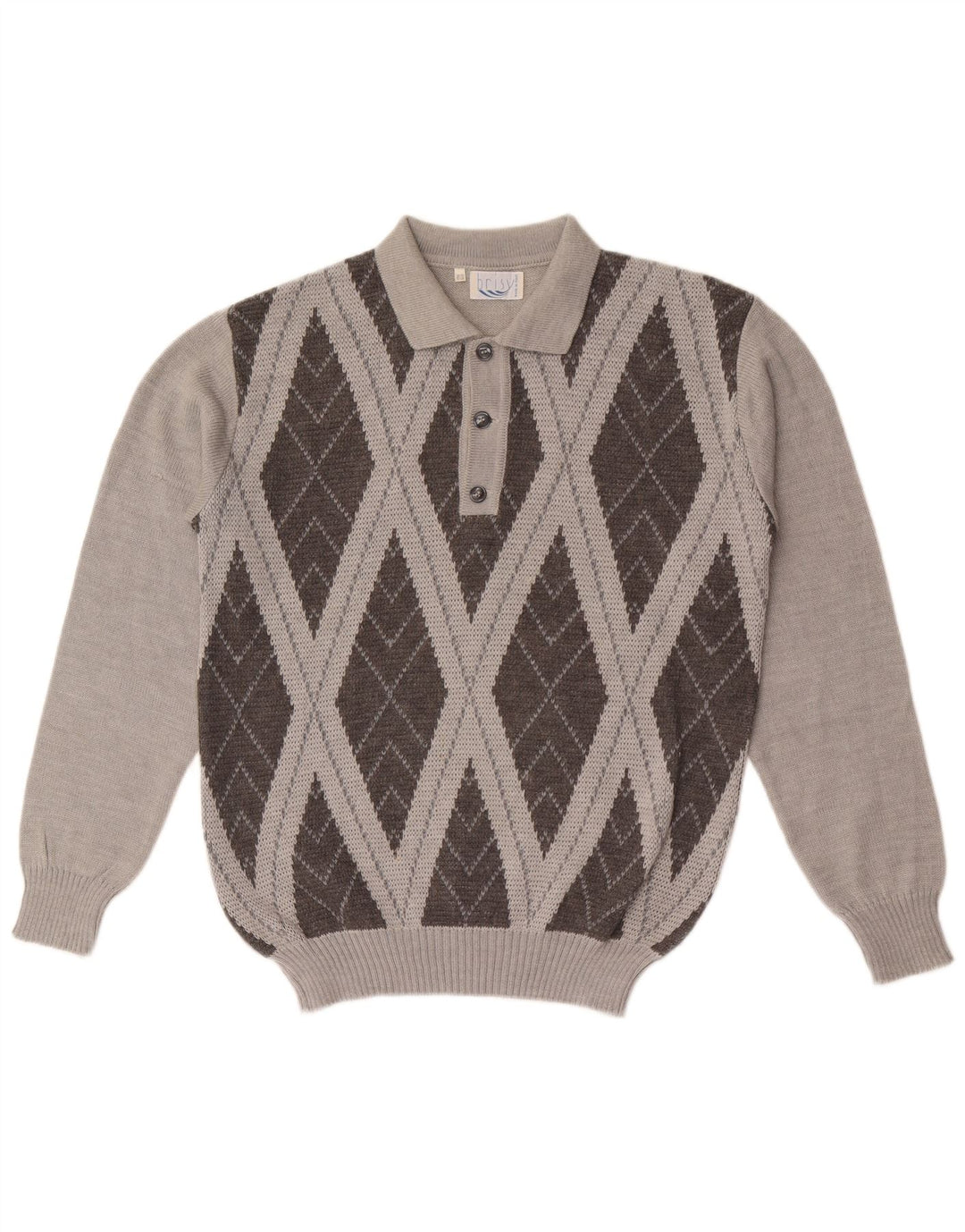 Maglione vintage da uomo con collo alto IT 52 Lana grande grigio a rombi/diamante