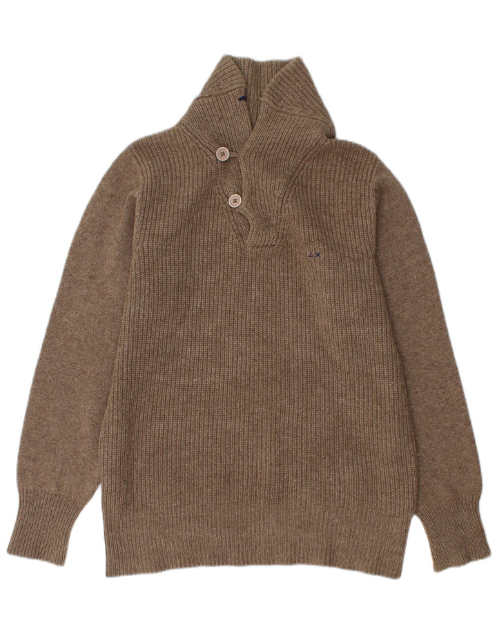 SUN68 Maglione da uomo con collo a scialle grande in lana marrone