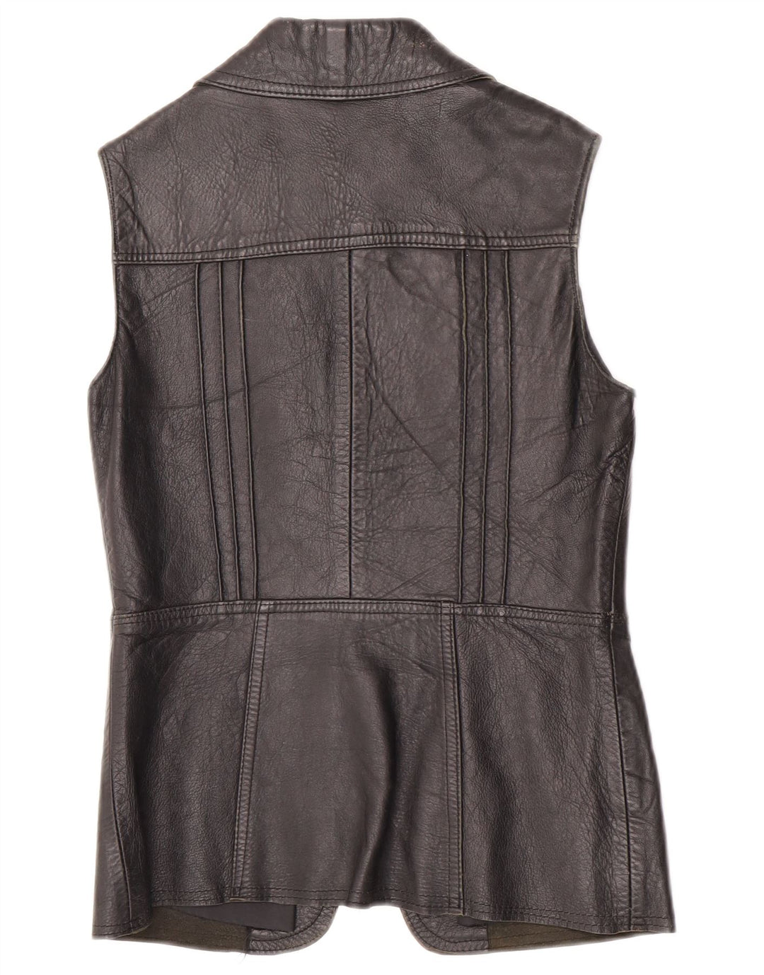 Gilet in pelle da donna vintage UK 10 piccolo in pelle nera