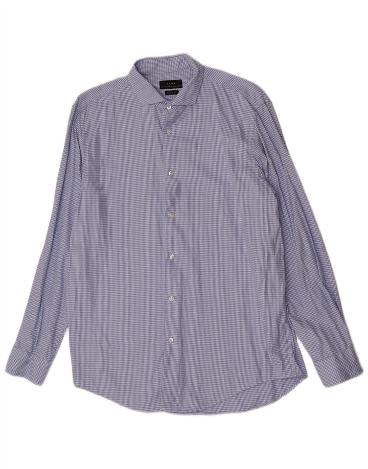 Camicia Zara da uomo in flanella vestibilità regolare, cotone pied de poule blu grande