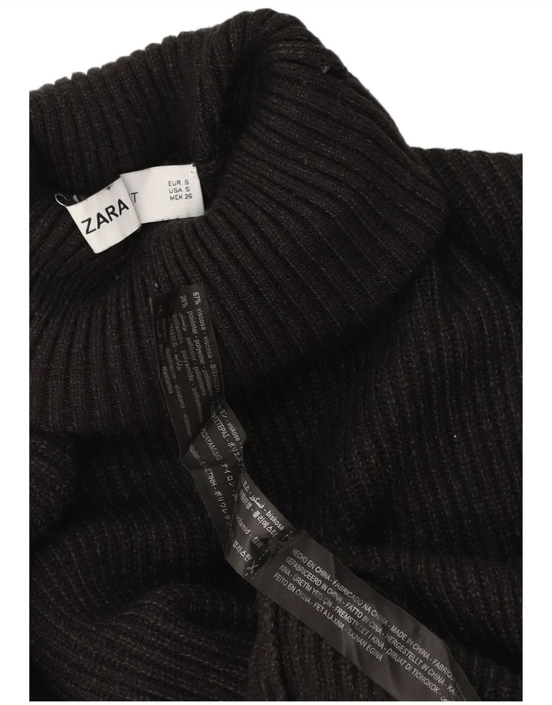 Maglione maglione a collo alto da donna Zara UK 10 piccolo in viscosa nera