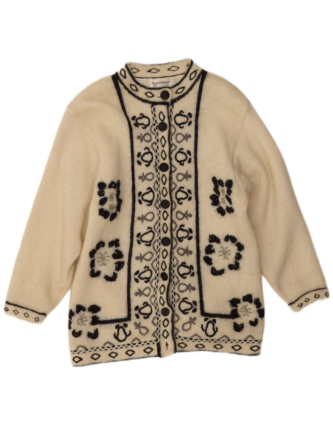 Affections Maglione cardigan lungo da donna Taglia unica Mohair floreale bianco