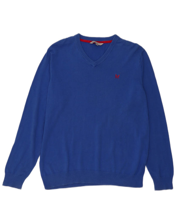 Crew Clothing Maglione da uomo con scollo a V XL in cotone blu