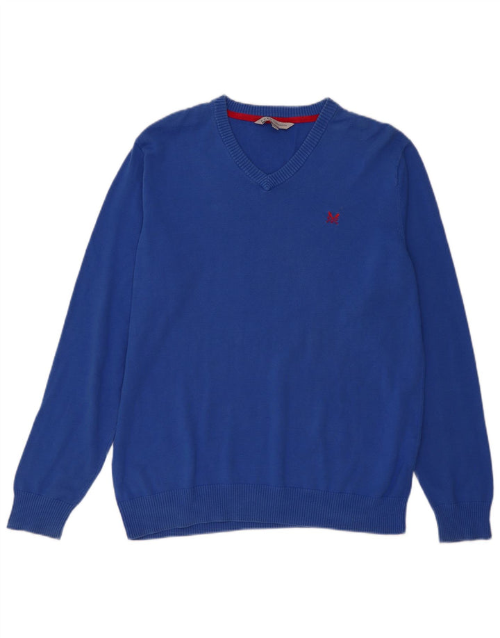 Crew Clothing Maglione da uomo con scollo a V XL in cotone blu