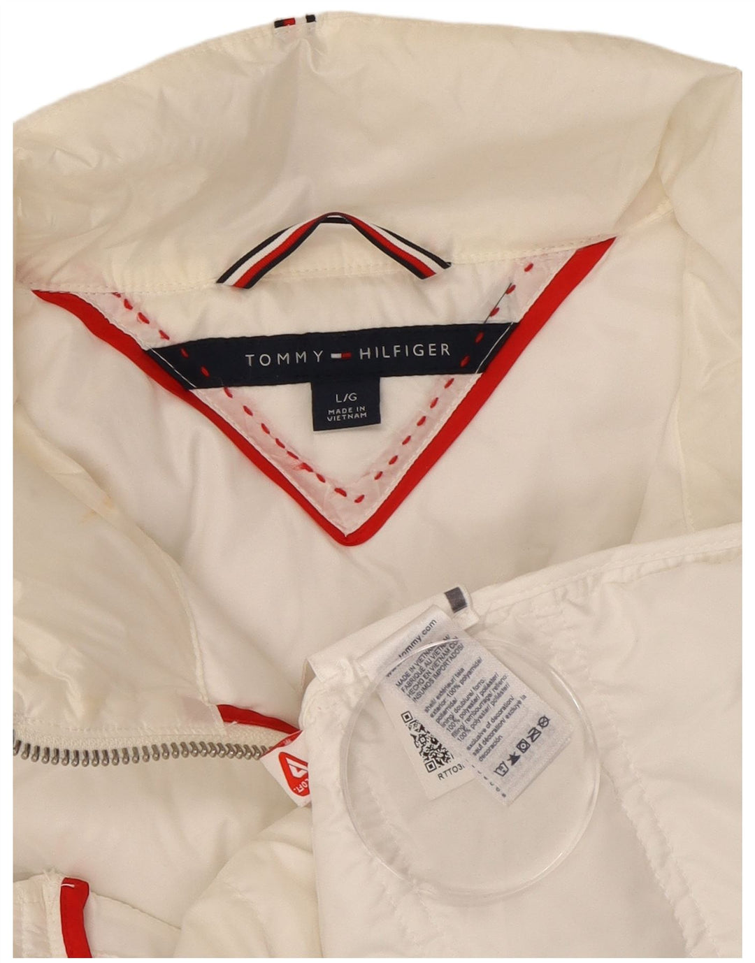 TOMMY HILFIGER Giacca imbottita da donna UK 16 Large Bianco Poliammide