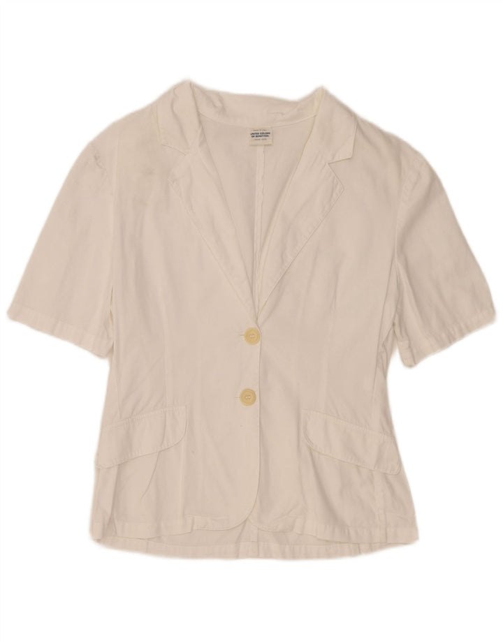Top Cardigan Manica Corta Donna Benetton IT 42 Cotone Bianco Medio