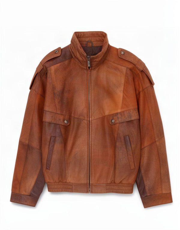 Giacca in pelle militare vintage da uomo UK 36 piccola marrone