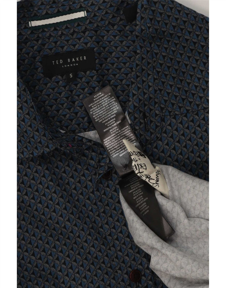 Ted Baker Camicia da uomo con motivo astratto taglia 5 XL in cotone blu
