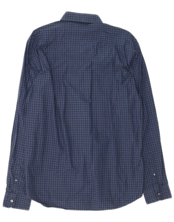 Camicia Dkny da uomo slim fit taglia 16 1/2 42 grande cotone a quadretti blu