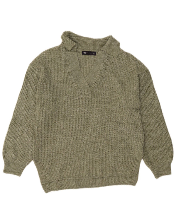 Maglione maglione da donna Marks & Spencer con collo a polo UK 10 piccolo acrilico kaki