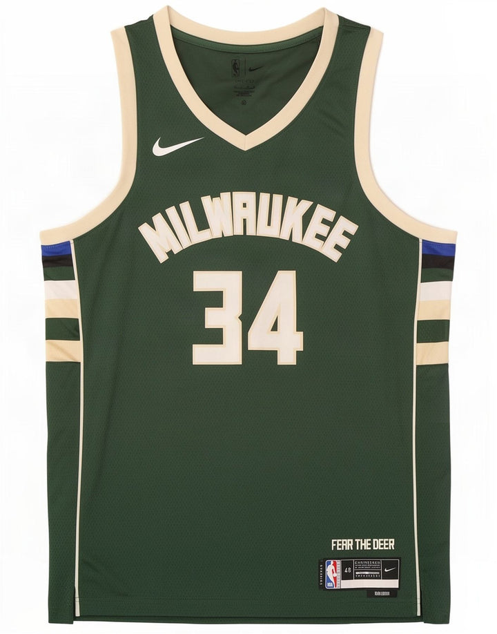 Canotta grafica Nike Milwaukee 34 da uomo, grande, in poliestere color block verde