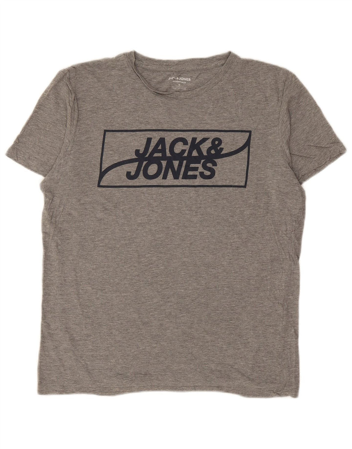 T-shirt grafica da uomo Jack & Jones Top piccola in cotone grigio