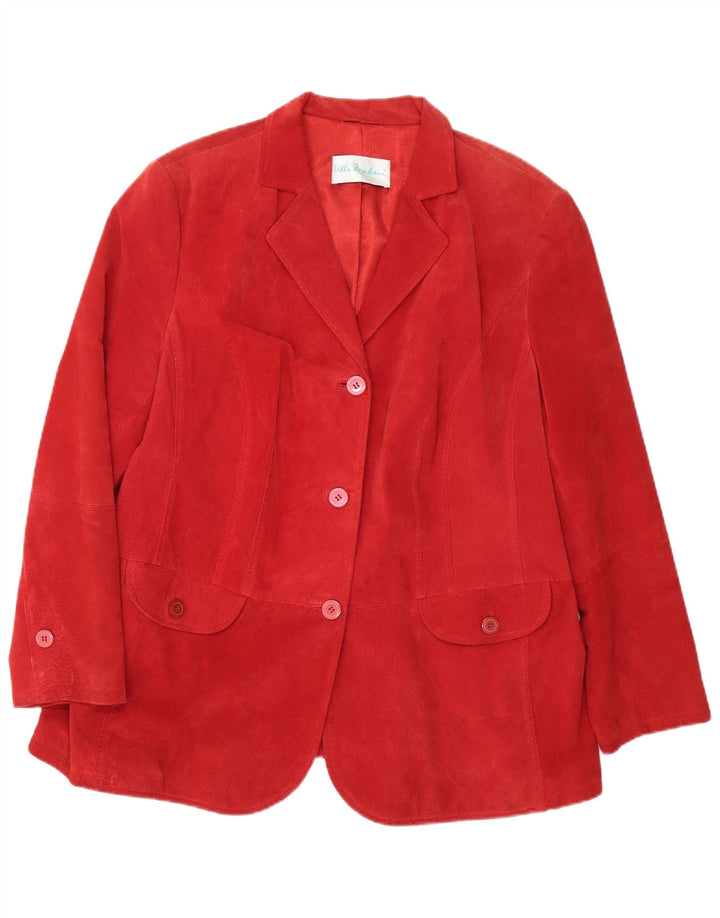 Giacca blazer vintage in pelle scamosciata a 3 bottoni da donna UK 26 5XL in pelle rossa