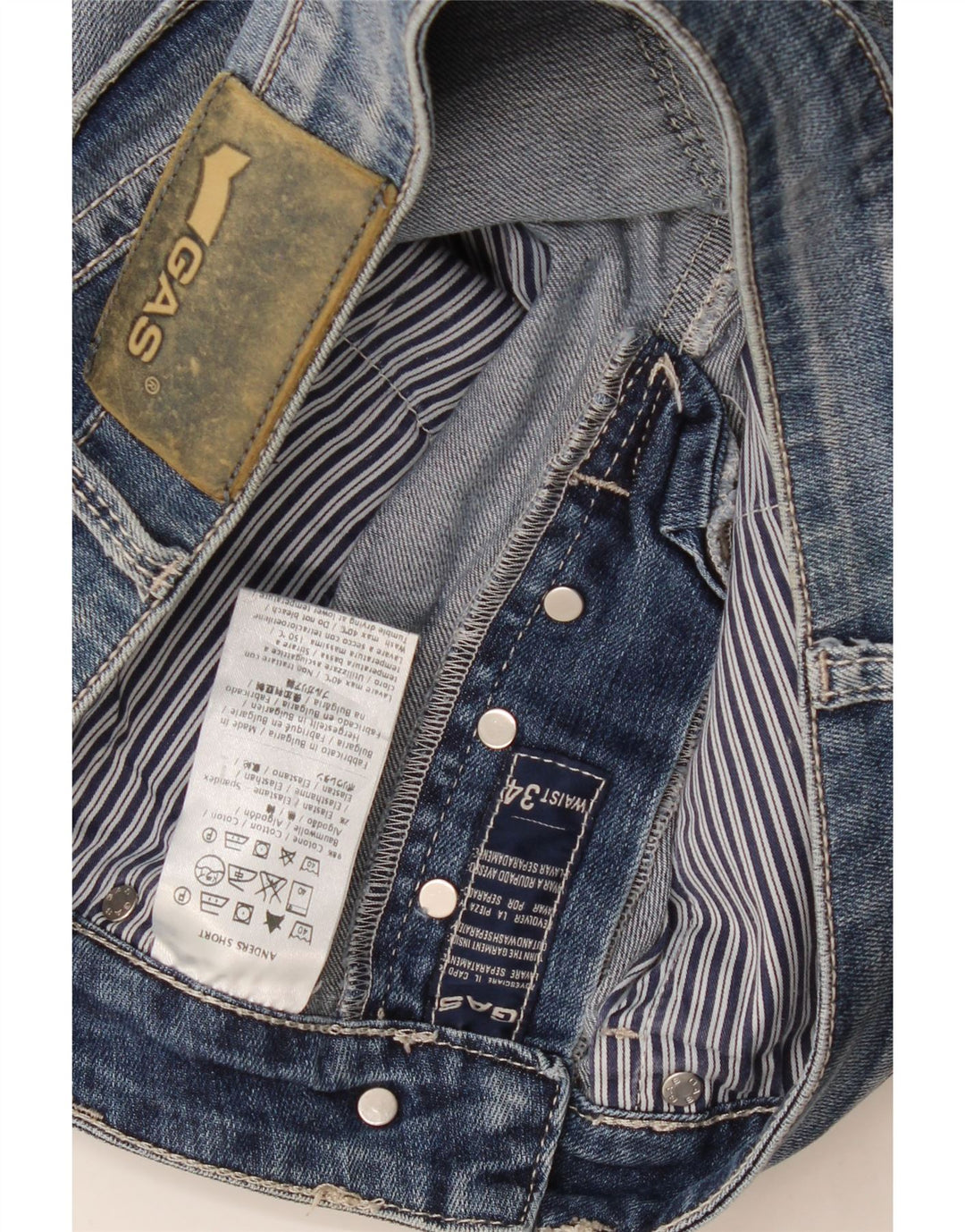 Pantaloncini di jeans invecchiati da uomo Gas W34 grande cotone blu