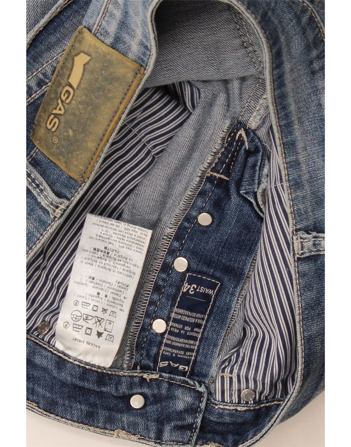 Pantaloncini di jeans invecchiati da uomo Gas W34 grande cotone blu