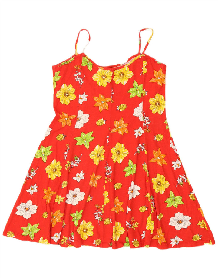 Prendisole vintage da donna UK 12 cotone floreale rosso medio