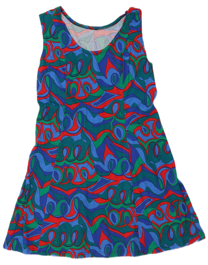 Abito a trapezio vintage da donna con motivo astratto UK 12 medio multicolore