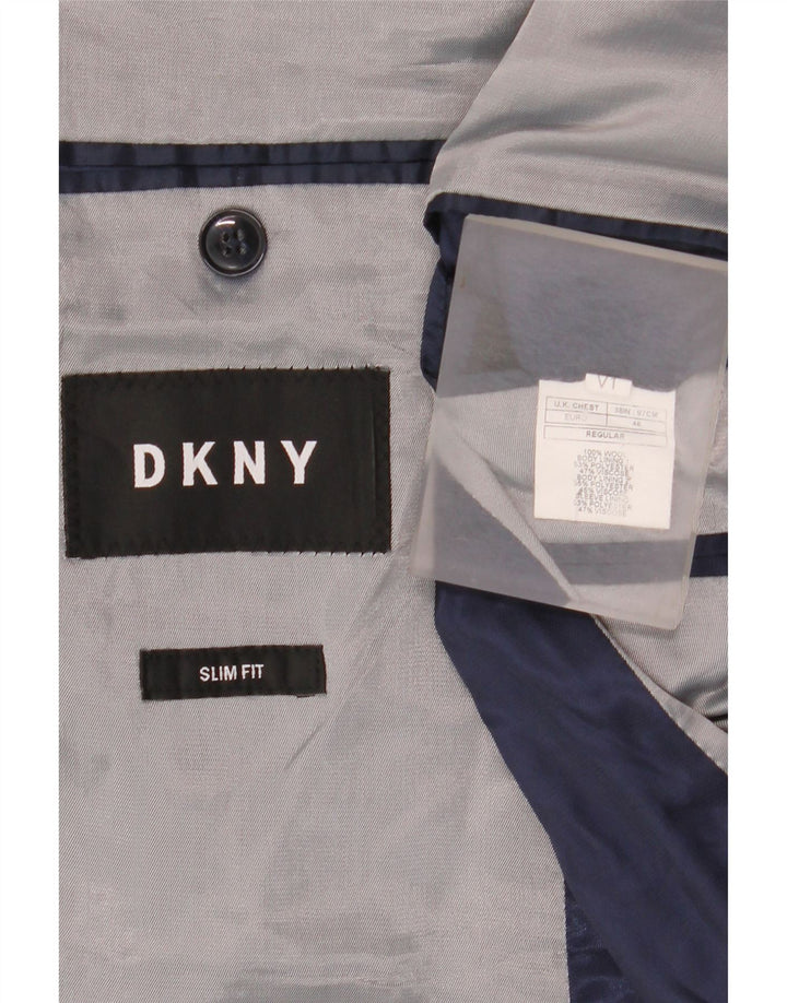 Giacca blazer slim fit da uomo Dkny a 2 bottoni UK 38 lana blu navy media
