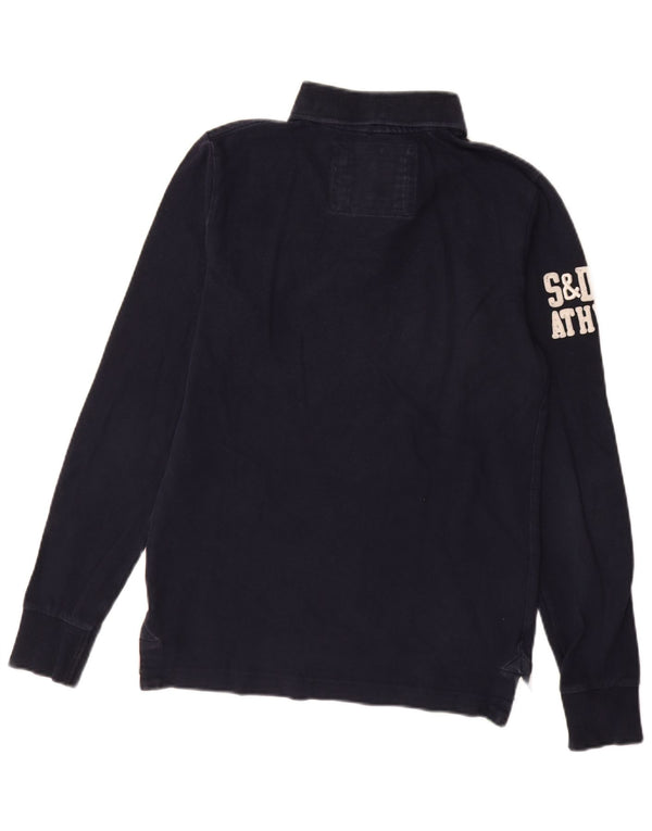 Polo da rugby da uomo con grafica a maniche lunghe Superdry, cotone blu navy medio