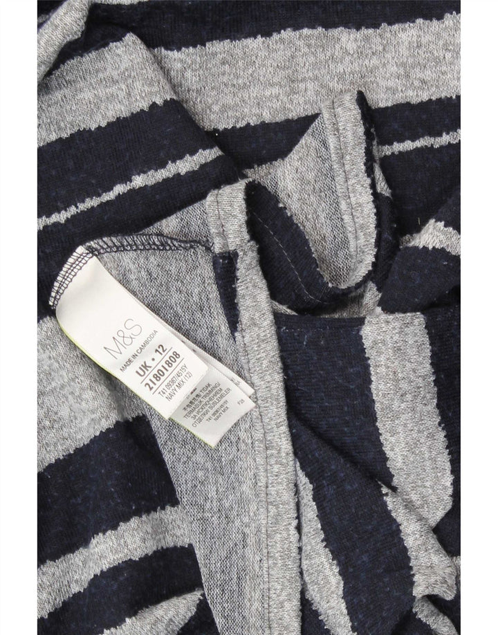 Marks & Spencer Top da donna a maniche lunghe UK 12 Medium Navy Blue Striped