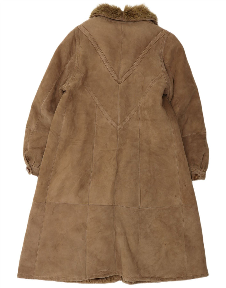 Cappotto in shearling oversize da donna vintage UK 10 piccolo marrone