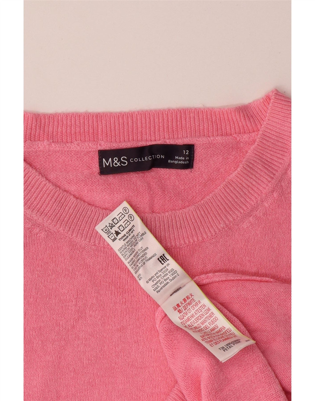 MARKS & SPENCER Maglione da donna con scollo a barca UK 12 Acrilico rosa medio