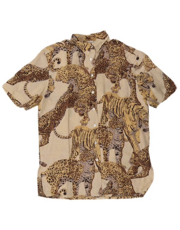 Carnaby's Womens Short Sleeve Shirt IT 40 Small Beige Animal Print Silk