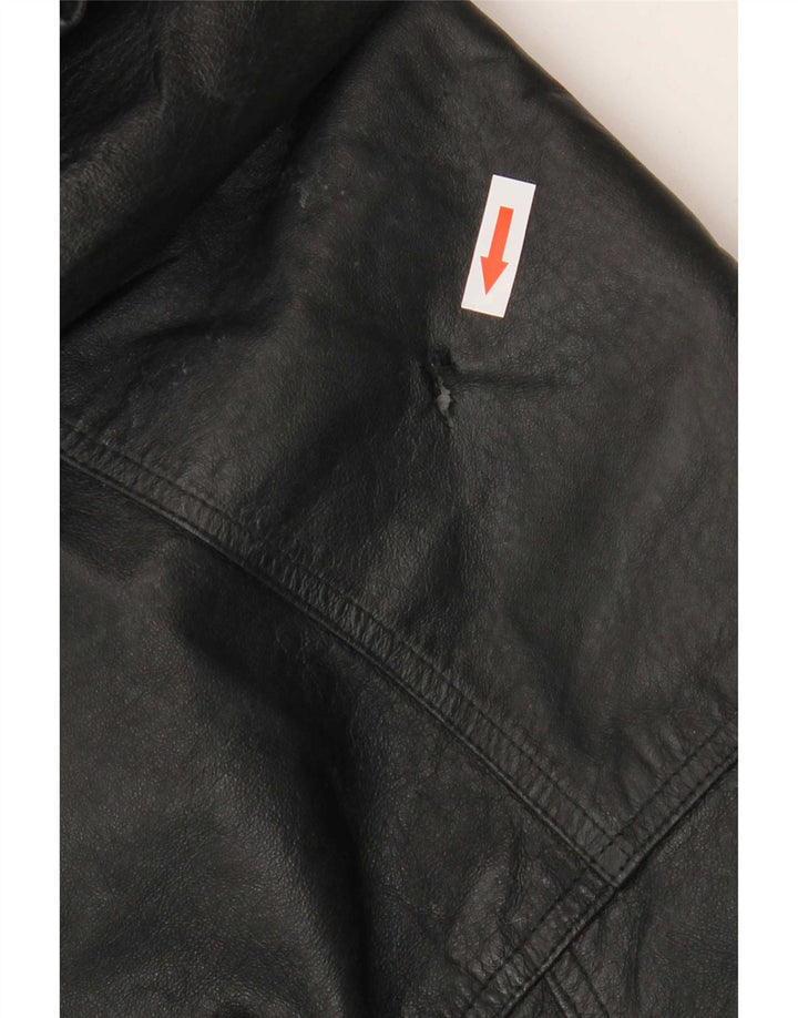 Giacca in pelle con cappuccio da uomo vintage UK 38 media nera