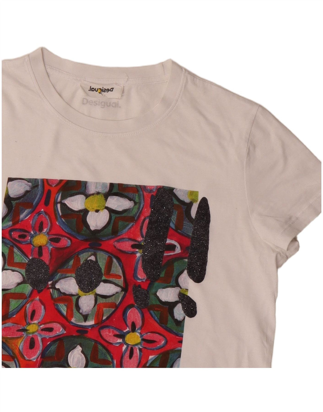 Desigual T-shirt grafica da donna Top UK 12 Medium White